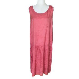 NWOT Injiri Silk Handwoven Pink Coral Striped Ruffle Slip Column Maxi Dress - M